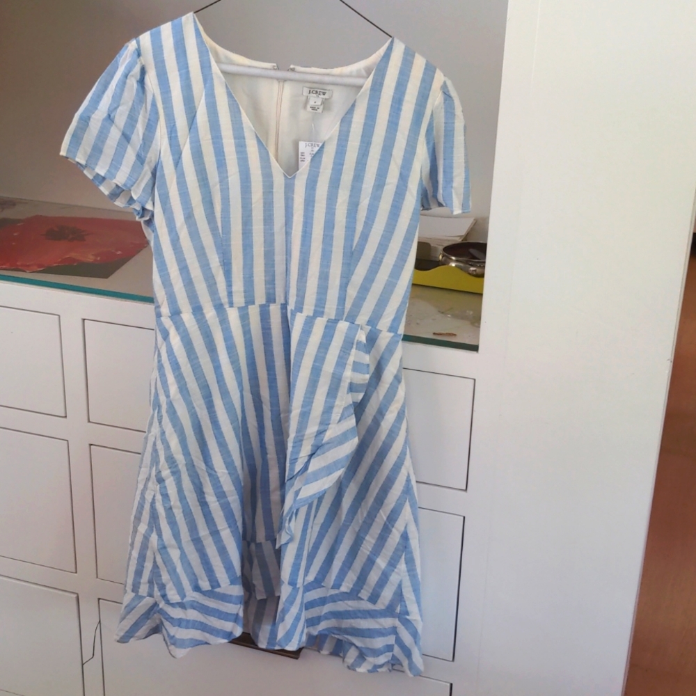 Blue and white striped J crew poplin summer dress